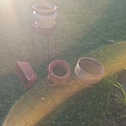4 Pots For Plants Plus Iron Shelf 