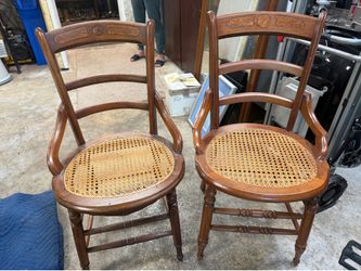 antique wood and wicker chairs