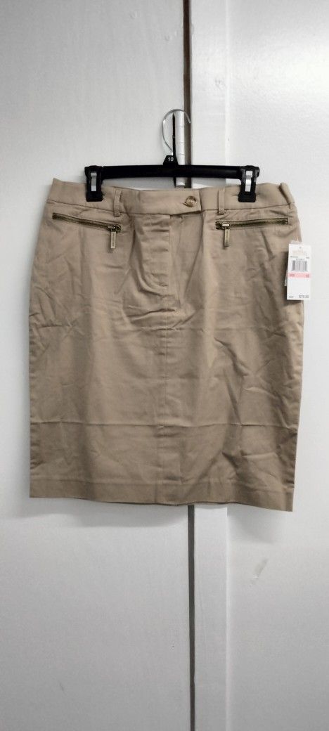 NWT Michael Kors Zip Pkt.Pencil Khaki Skirt Size 10