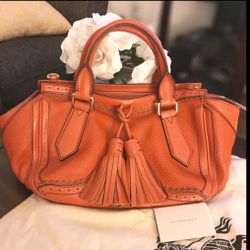 Authentic Burberry Orange Tassel Satchel