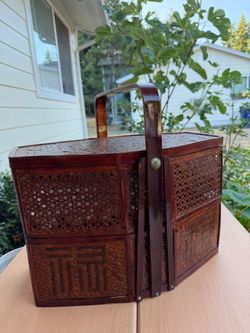 Vintage Chinese "Blessing & Joy" Wedding Ritual Basket (Handwoven)