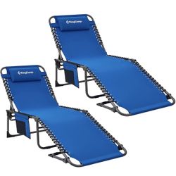 KingCamp Folding Lounge Chairs- Adjustable 5 Positions Chaise Lounge Chairs, BLUE