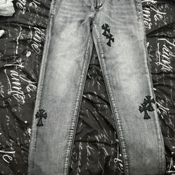Chrome Heart Faded Grey Jeans Size 33 Waist 