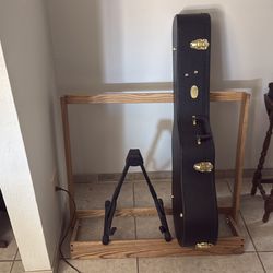 Guitar rack, hard shell case for parlor size, guitar stand