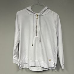 Michael Kors White Hooded Long Sleeve Full Zip Jacket, Large, Gold Zipper