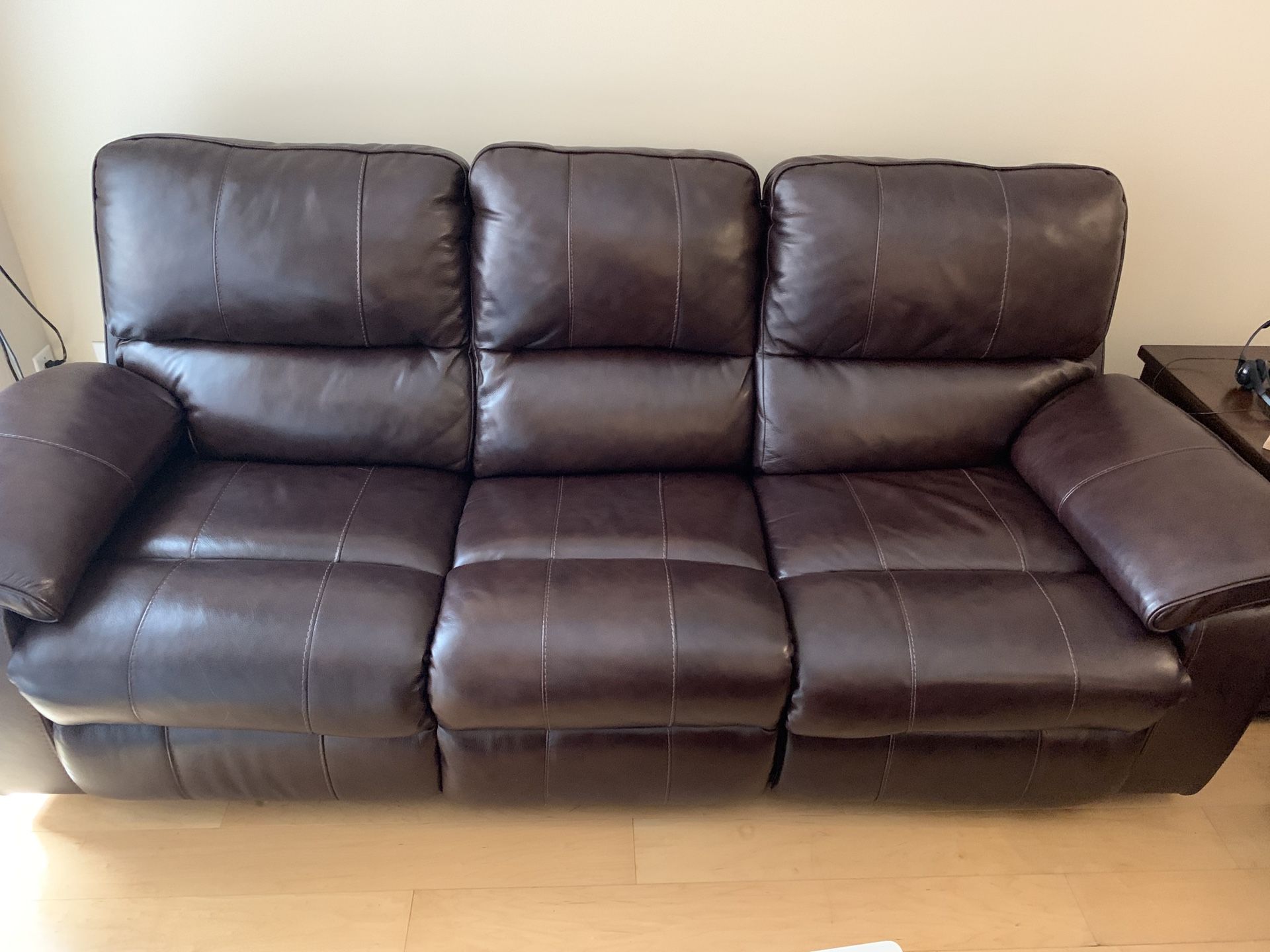Power recliner leather sofa and love seat
