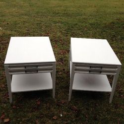 Pair of white end tables chic modern design