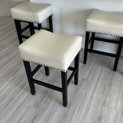 White Leather Bar Stools. 