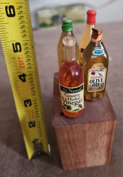 Cheese spreaders Miniature Kitchen Bottle Set on Wood Stand