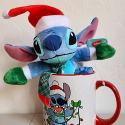 Disney Santa Stitch Plush In Ceramic Coffee Mug 