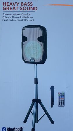 12" bluetooth speaker DJ karaoke style comes with wireless microphone and stand and remote