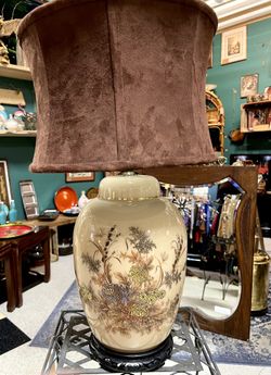 earthy floral lamp with suede shade