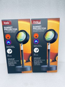 Shine On! Lot Of 2 - New itek Sunset Projector 180 Degree Rotation Rainbow And Sunset