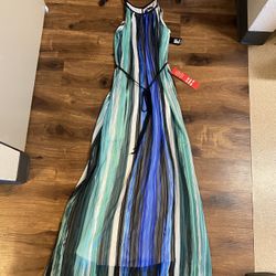 Brand new Woman’s Leslie Fay brand Green and Blue striped Maxi Dress Up For Sale 