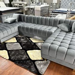

{ASK DISCOUNT COUPON🎍 sofa Couch Loveseat Living room set sleeper recliner daybed futon ■
Arian Gray Velvet  Double Chaise Sectional 