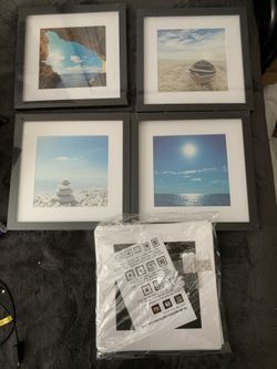 5 Framed photos with scenic photos, 11x11 frame