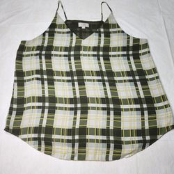 Women's LOFT Outlet Plaid Cami Tank in green, white, and yellow Great Condition 