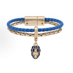BVLGARI Pendant Decoration Calfskin Bracelet Women's Blue(55)62