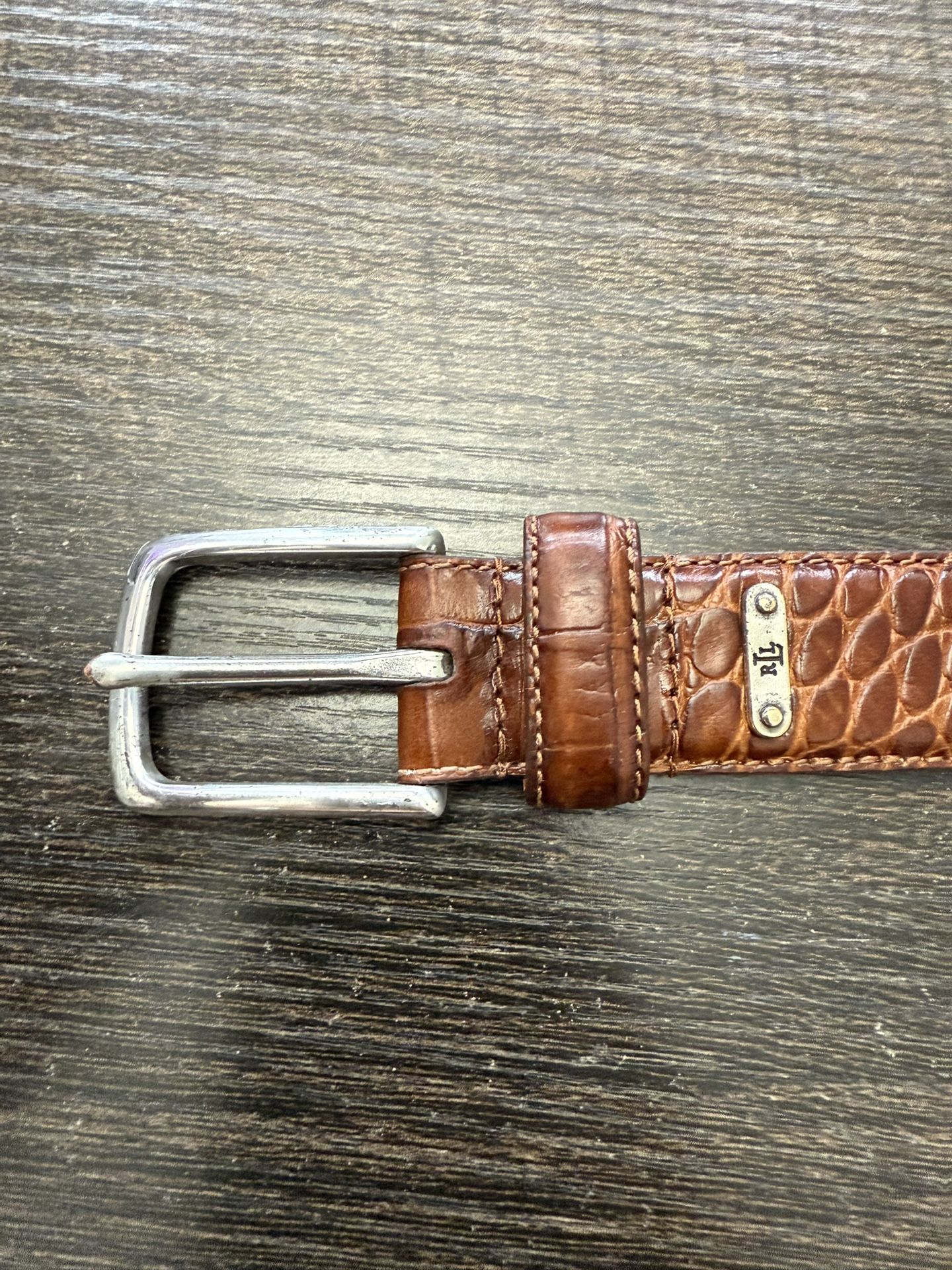 Ralph Lauren Brown Leather Belt Crocodile Embossed Designer XL