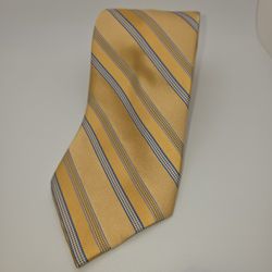 MICHAEL KORS MEN'S TIE YELLOW White BLUE STRIPES 100 % Silk 