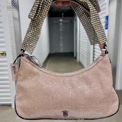 Victoria’s Secret Glitter Rose Gold Rhinestone Bow Bag NEW