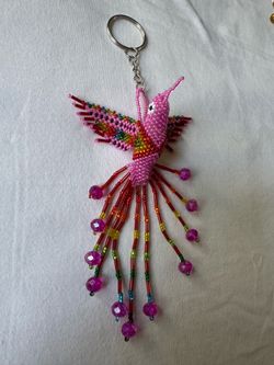 Huichol Glasa Beaded Hummingbird Pink