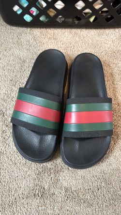 Gucci Men's Web Rubber Slide Sandal Black/Red/Green Stripe