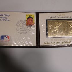 TY COBB HOF St. Vincent 23k Yellow Gold Embossed Stamp & First Day Cover 