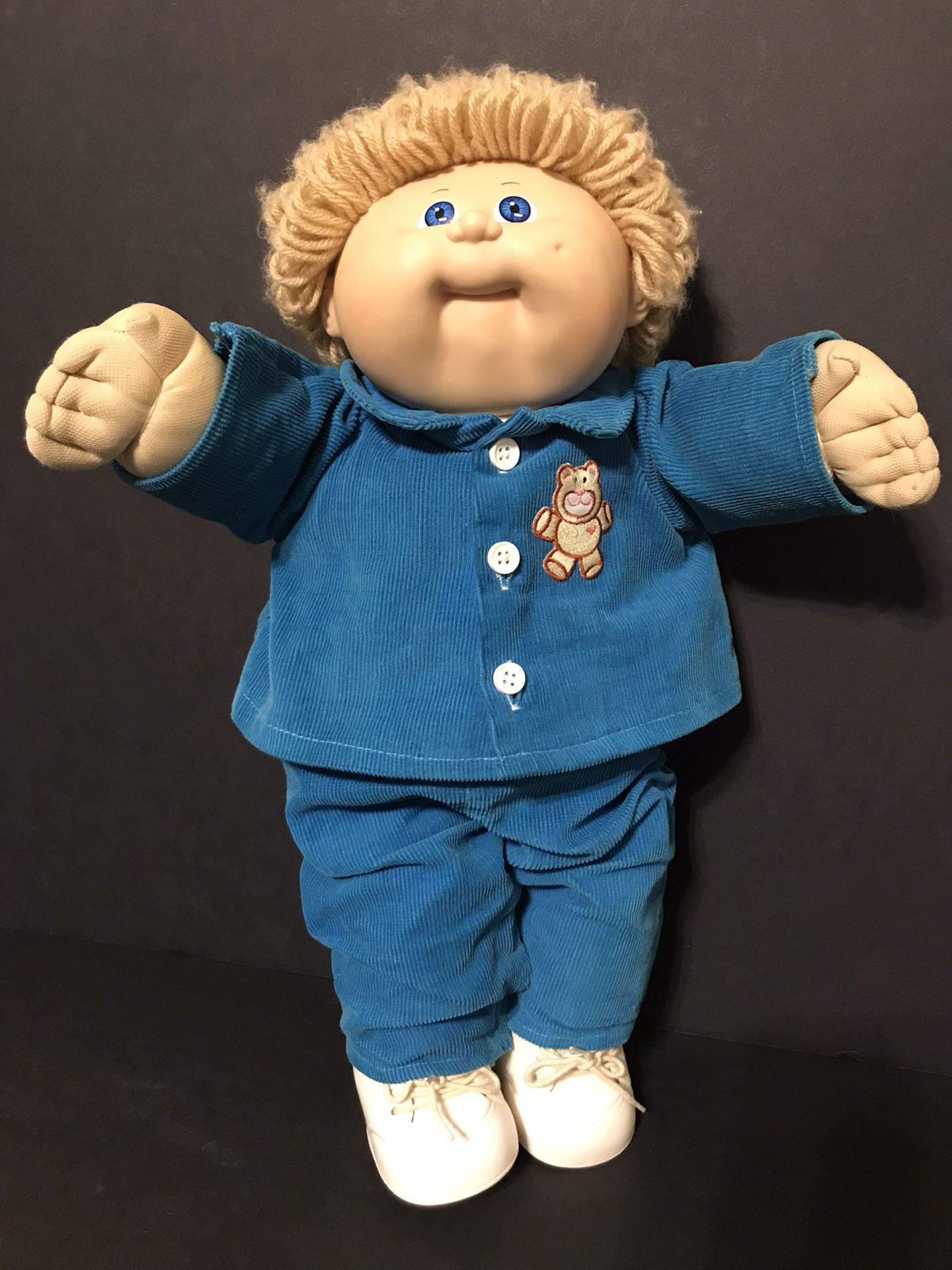 Vintage 1983 Cabbage Patch Kid Doll Xavier Roberts W/ Blue Bear Outfit & Shoes