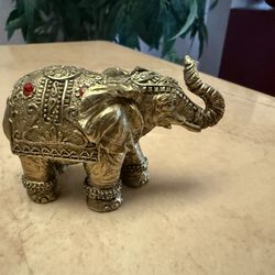Brass Tone Elephant Trinket Sculpture– Decorative