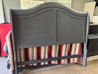 Gray Wood Bed Headboard and Footboard
