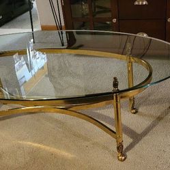 Vintage LaBarge Brass and Glass Oval Coffee Table