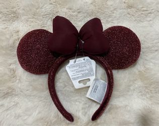 Disney Minnie Mouse Burgundy Glitter Ears Headband