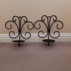 Wrought Iron Bronze Color Sconces Vintage Pair Of Candle Holders Hanging 10x10