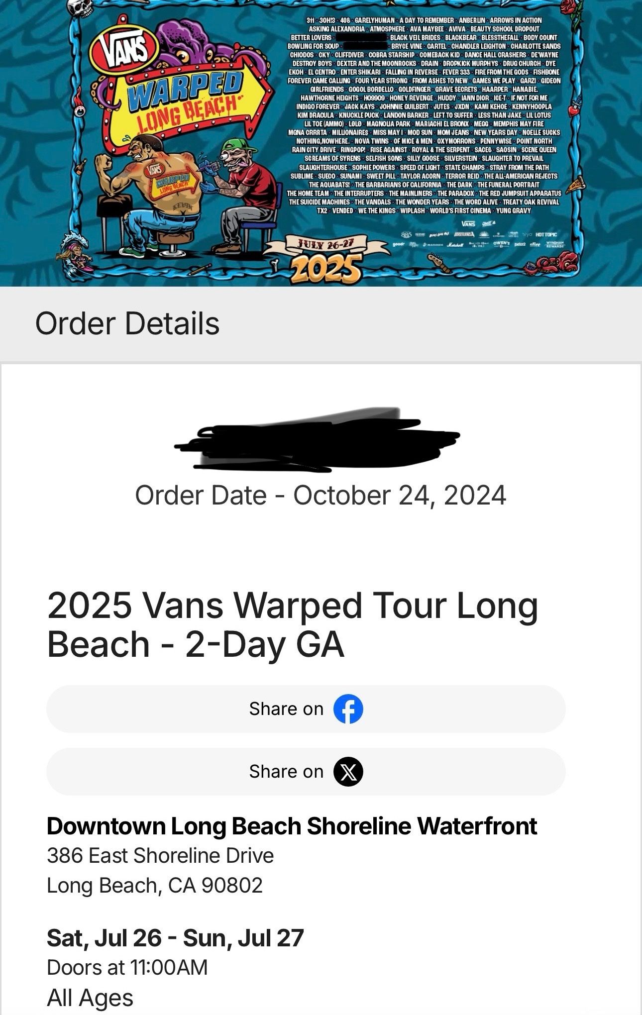 Warped Tour Ticket
