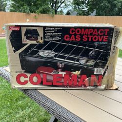 Coleman Vintage Two Burner Compact Gas Stove & Coleman Fuel