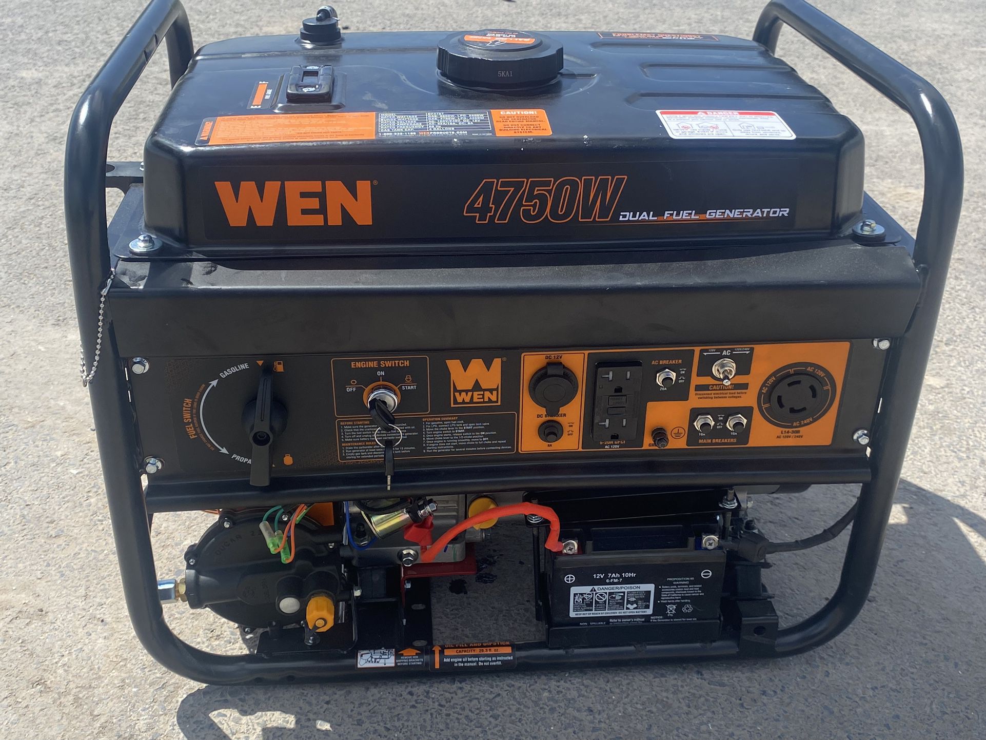 WEN 4750-Watt 120-Volt/240-Volt Dual Fuel Electric Start Portable Generator with Wheel Kit and CO Shutdown Sensor