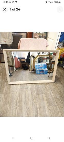 Rectangular Wall Mirror with Light Wood Frame-38.5"x27