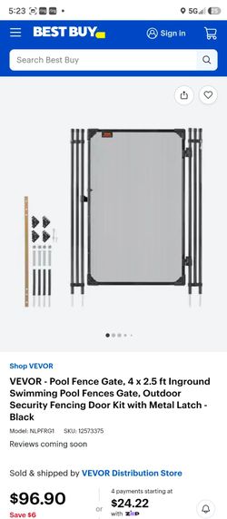 VEVOR - Pool Fence Gate, 4 x 2.5 ft Inground Swimming Pool Fences Gate, Outdoor Security Fencing Door Kit with Metal Latch - Black