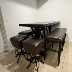 Bar Height Dining Set – Table + Benches (Optional Stools) – City Furniture