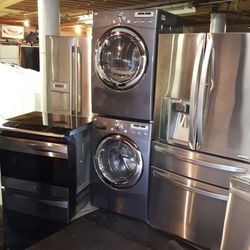 Blow Out Sale Warehouse Full Of Nice Like Brand New Washer Dryer Fridge Stove Oven Stackable Free Warranty Only 65for Financing 90day TO Pay 
