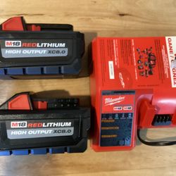 2 Milwaukee M18 HIGH OUTPUT 8.0 Batteries And  M18 Charger.  Brand NEW.  NUEVO 