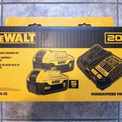 2 DeWalt 20V MAX 5Ah Batteries & Charger Combo 
