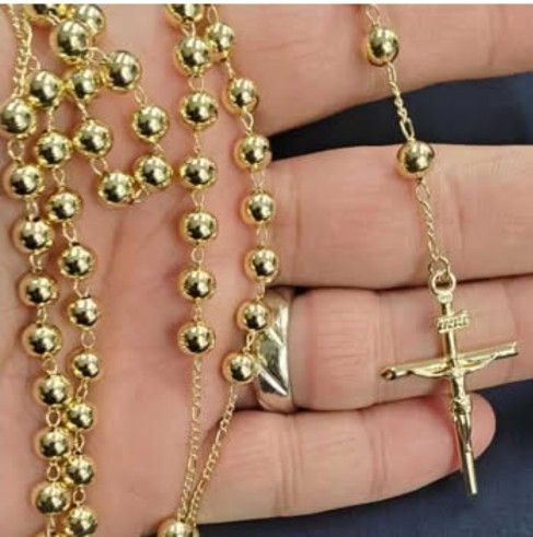 Rosarios Catolicos Medalla de Virgen de Guadalupe y Cristo Cadena Oro Laminado Para Hombre Mujer