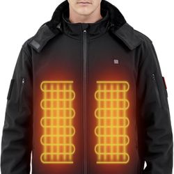Heated Jacket for Men with 7.4V Battery Pack,Soft Electric Heating Coat,Detachable Hood (XL)