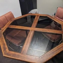 Walnut Dining Table With Glass Inserts 