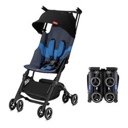 gb Pockit+ All-Terrain, Ultra Compact Lightweight Travel Stroller with Canopy and Reclining Seat in Night Blue, 10.6 pounds