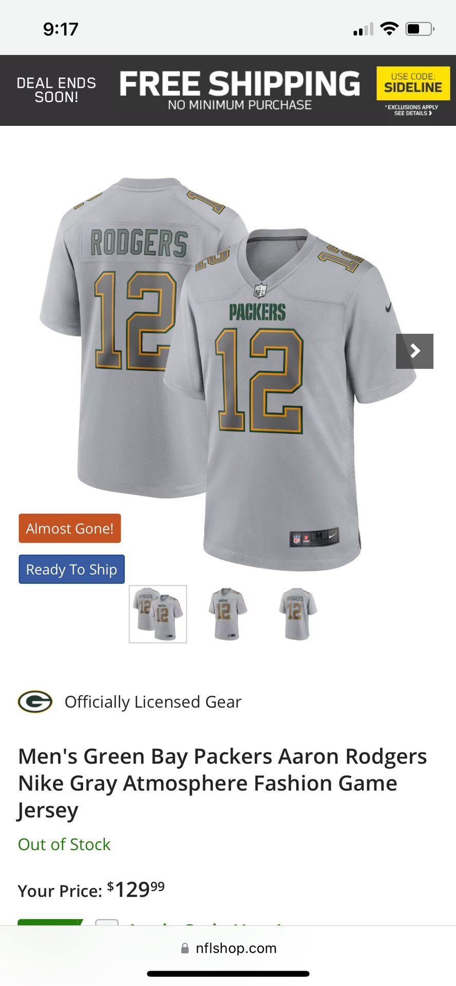 Men's Green Bay Packers Aaron Rodgers Nike Gray Atmosphere Fashion Game  Jersey