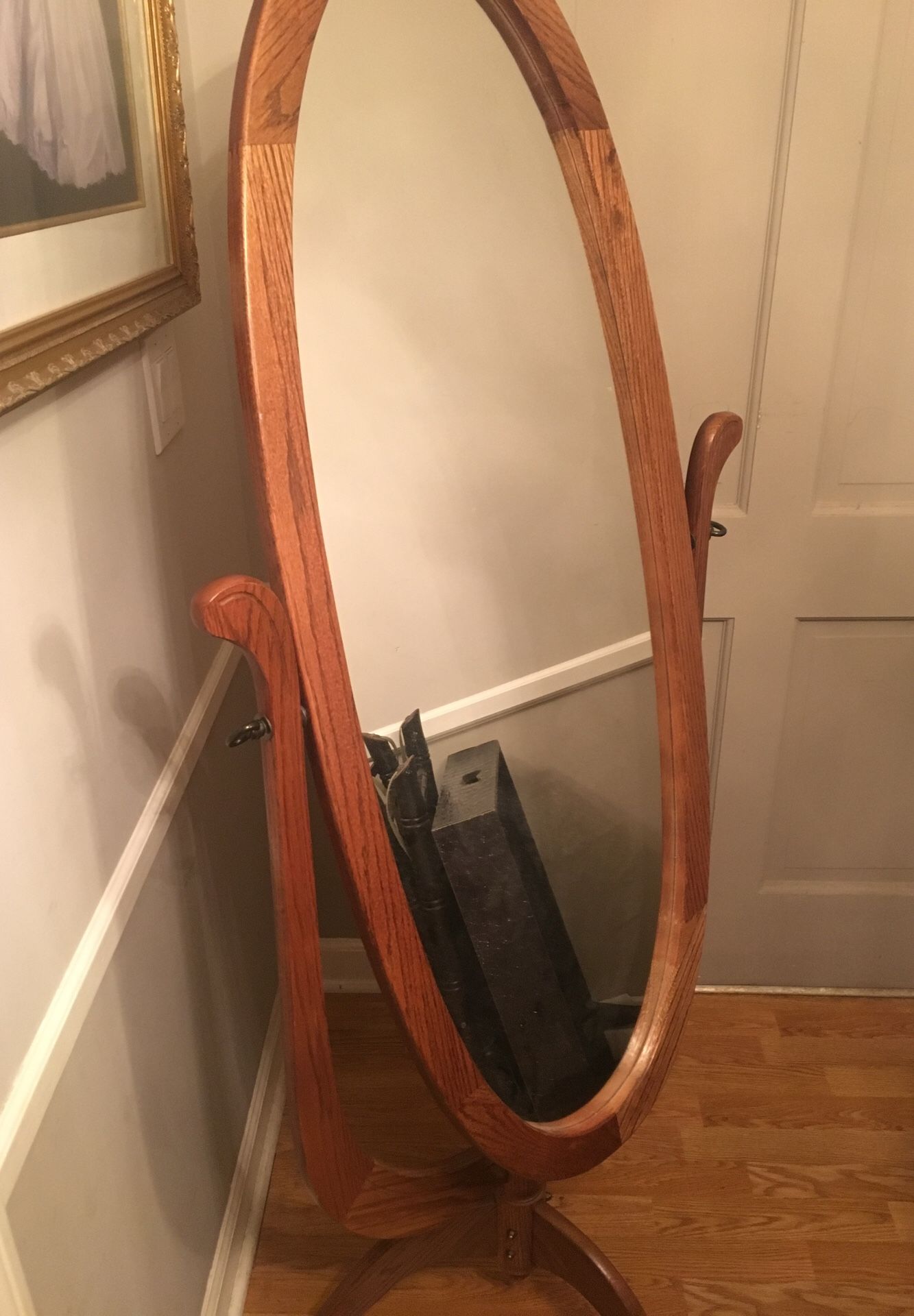 Stand alone oak mirror great antique mirror