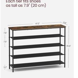 5 Tier Shoe Rack - Wood And Heavy Metal Frame 